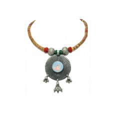 Rajasthan Gems Handmade 925 Sterling Silver painting Necklace Temple Jewelry Shrinath Ji God